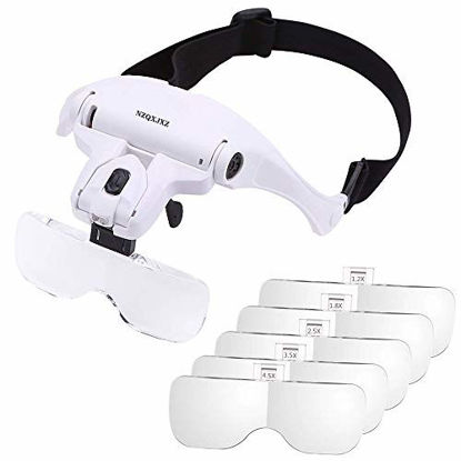 Picture of Headband Magnifier Glasses LED Magnifying Loupe Head Mount Magnifier Hands-Free Bracket and Headband are Interchangeable 5 Replaceable Lenses1.0X,1.5X,2.0X,2.5X,3.5X (Upgraded Version)