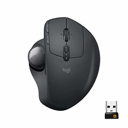 Picture of Logitech MX Ergo Wireless Trackball Mouse Adjustable Ergonomic Design, Control and Move Text/Images/Files Between 2 Windows and Apple Mac Computers (Bluetooth or USB), Rechargeable, Graphite - Black