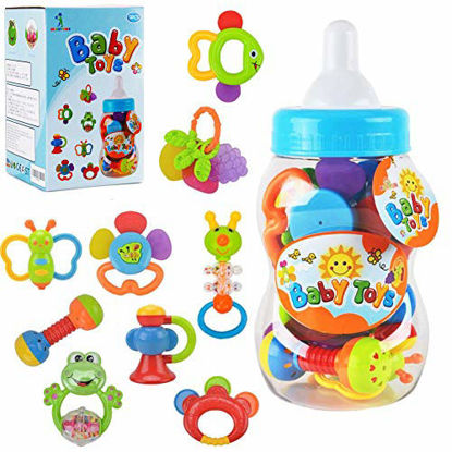 Picture of WISHTIME Baby rattles teethers for Newborn Toys,Gifts for Infants 11pcs with Hand Development Rattle Toys and Giant Bottle for 0 3 6 9 12 Month Girl and boy
