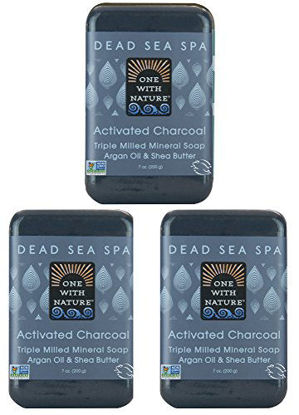 Picture of DEAD SEA Salt CHARCOAL SOAP 3 pk - Activated Charcoal, Shea Butter, Argan Oil. For Problem Skin, Skin Detox, Acne Treatment, Eczema, Psoriasis, Antibacterial, Anti Aging, Natural Fragrance 3/7 oz Bars