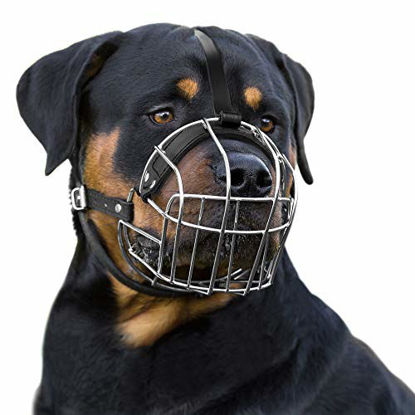 Picture of BRONZEDOG Dog Muzzle Wire Basket Rottweiler Adjustable Leather Straps (L)