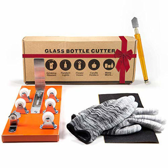 Picture of Bottle Cutter & Glass Cutter Bundle - DIY Machine for Cutting Wine, Beer, Liquor, Whiskey, Alcohol, Champagne, Water or Soda Round Bottles & Mason Jars to Craft Glasses - Accessories Tool Kit, Gloves