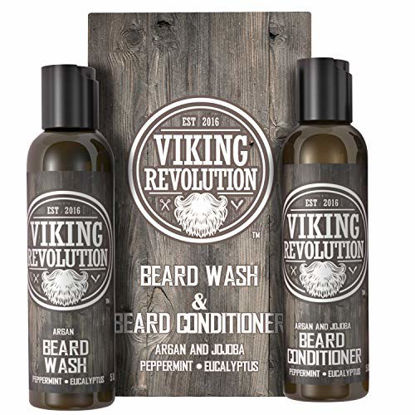 Picture of Viking Revolution Beard Wash & Beard Conditioner Set w/Argan & Jojoba Oils - Softens, Smooths & Strengthens Beard Growth - Natural Peppermint and Eucalyptus Scent - Beard Shampoo w/Beard Oil (5 oz)