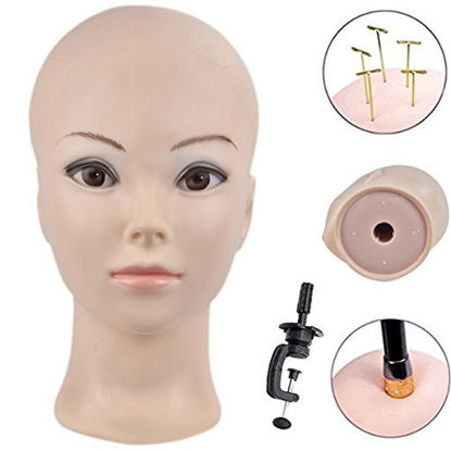 Picture of Cosmetology Bald Manikin Mannequin Head for Wigs Making Wig Display Hat Display Glasses Display with Free Clamp