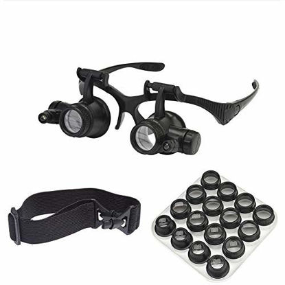 Picture of Beileshi Watch Repair Magnifier Loupe Jeweler Magnifying Glasses Tool Set with LED Light with 8 Interchangeable Lens-2.5X 4X 6X 8X 10x 15x 20x 25x