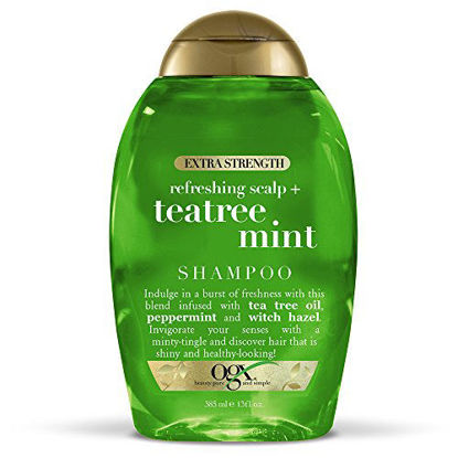 Picture of OGX Extra Strength Refreshing Scalp + Teatree Mint Shampoo, Invigorating Scalp Shampoo with Tea Tree & Peppermint Oil & Witch Hazel, Paraben-Free, Sulfate-Free Surfactants, 13 fl oz