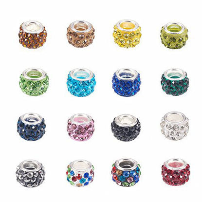 Picture of NBEADS 100pcs Mixed Color Pave Crystal Clay Beads, Rhinestone Large Hole European Charms Beads fit Bracelet Jewelry Making