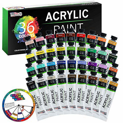 Picture of U.S. Art Supply Professional 36 Color Set of Acrylic Paint in Large 18ml Tubes - Rich Vivid Colors for Artists, Students, Beginners - Canvas Portrait Paintings - Color Mixing Wheel