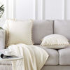 Picture of Top Finel Square Decorative Throw Pillow Covers Soft Velvet Outdoor Cushion Covers 18 X 18 with Balls for Sofa Bed, Set of 2, Cream