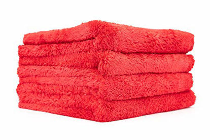 Picture of The Rag Company - Eagle Edgeless 500 - Professional Korean 70/30 Blend Super Plush Microfiber Detailing Towels, 500GSM, 16in x 16in, Red (4-Pack)