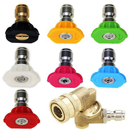 Picture of AMZ Tool Pressure Washer Accessories Kit, 7 Power Washer Nozzle Tips, Quick Connecting Pivoting Coupler, 1/4 inch, 4500 PSI, 8-Pack