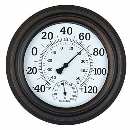 Picture of WiHoo 8" Indoor Outdoor Thermometer/Hygrometer for Patio, Wall or Decorative