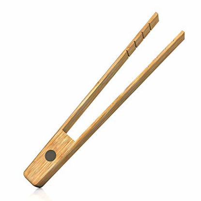 Picture of Toaster Tongs With Magnet | Kitchen Utensils For Cooking and Holding Toast Bacon Muffin Bagel Bread | 8 Inch Long Natural Non Toxic Bamboo
