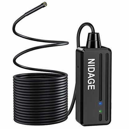 Picture of Wireless Endoscope Camera, NIDAGE WiFi 5.5mm 1080P HD Borescope Inspection Camera for iPhone Android, 2MP Semi-Rigid Snake Camera for Inspecting Motor Engine Sewer Pipe Vehicle (33FT)