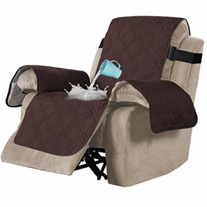 Picture of H.VERSAILTEX 100% Waterproof Quilted Recliner Chair Cover Recliner Cover Recliner Slipcover for Living Room, Secure with Elastic Strap and Non Slip Puppy Paw Silicone Backing (Standard, Brown)