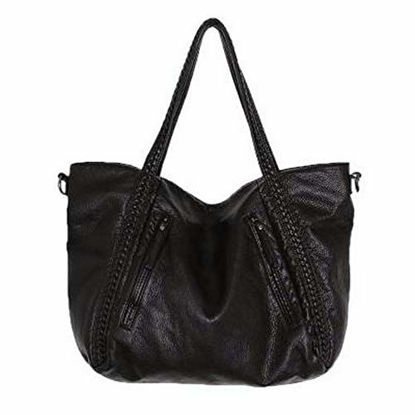 Picture of Oversized Handbag,Easeu Women Big Capacity Top-handle Tote Bag Soft Slouchy Faux Leather Braided Shoulder Bag-Big Size
