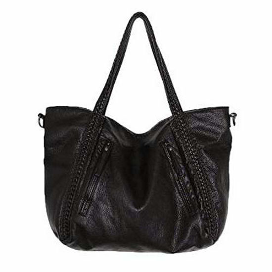 Picture of Oversized Handbag,Easeu Women Big Capacity Top-handle Tote Bag Soft Slouchy Faux Leather Braided Shoulder Bag-Big Size