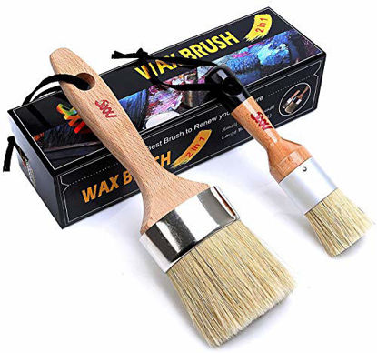 Picture of Chalk & Wax Paint Brush Furniture - Painting or Waxing - Milk Paint - Dark or Clear Soft Wax, Home Decor, Cabinets, Stencils & Woods - Natural Bristles 1 Small Round & 1 Large Oval Brushes