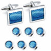 Picture of HAWSON Carbon Fiber Cuff Links and Tuxedo Shirt Studs Set in Presentation Box for Mens Formal Shirt