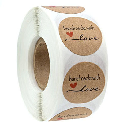 Picture of 1" Inch Round Natural Kraft Handmade with Love Stickers/500 Labels per roll