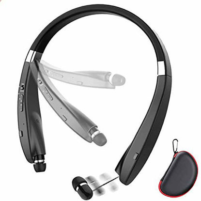 Picture of Foldable Bluetooth Headset, Beartwo Lightweight Retractable Bluetooth Headphones for Sports&Exercise, Noise Cancelling Stereo Neckband Wireless Headset (with carry case)