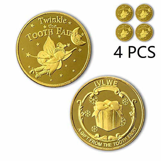 GetUSCart- IVLWE Tooth Fairy Coin [4pcs] Tooth Fairy Golden Coin ...