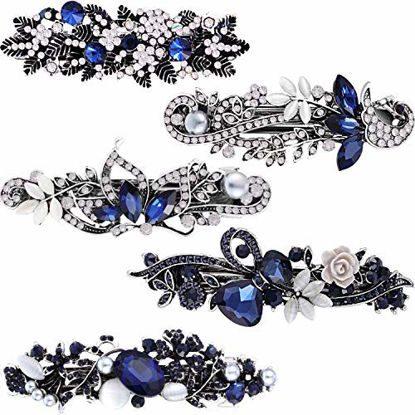Picture of 5 Pieces Crystal Rhinestones Hair Barrettes Flower Butterfly French Clip Vintage Spring Hair Clips Bridal Hair Jewelry for Women Girls (Retro)