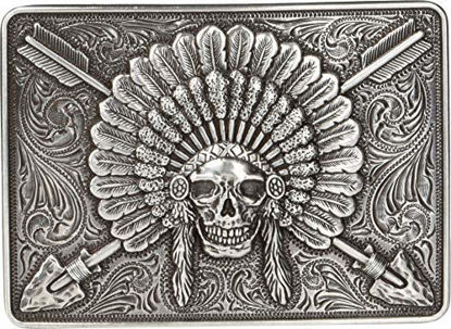 Picture of Ariat Rectangle Chief Skull Buckle Antique Silver One Size