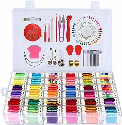 Picture of Embroidery Floss 418 Embroidery Thread String Kits with Organizer Storage Box Included 108pcs Colorful Friendship Bracelets Floss with Number Stickers&Floss Bobbins &110 Pcs Cross Stitch Tool Kits