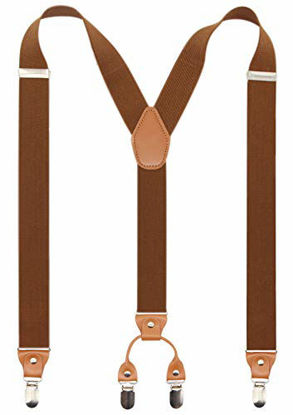 Picture of Mens Y-Back 4 Metal Clip Elastic Wide Suspenders Perfect For Both Casual&Formal (Coffe)