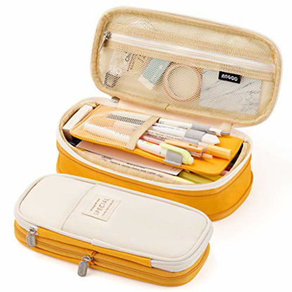 Picture of EASTHILL Big Capacity Pencil Pen Case Office College School Large Storage High Bag Pouch Holder Box Organizer Yellow Orange