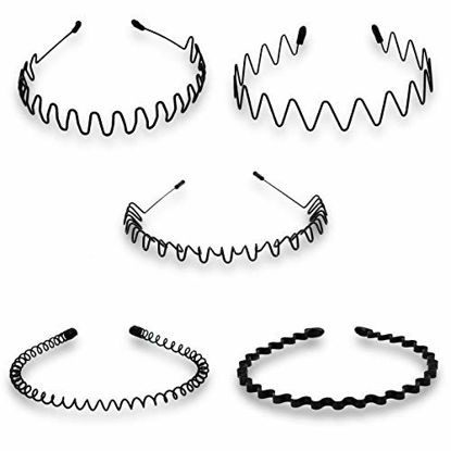 Picture of Timoo 5 PCS Metal Spring Wavy Hairband Hair Hoop, Simple Fashionable Headband Headwear Accessories for Men, Women, Black