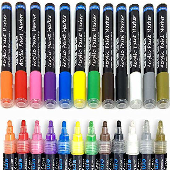 Crafts 4 All Acrylic Paint Markers Set - 12, Fine-Tip Acrylic Paint Pens for Rock Painting, Glass, Wood, Canvas and Fabric - Non-Toxic, Permanent