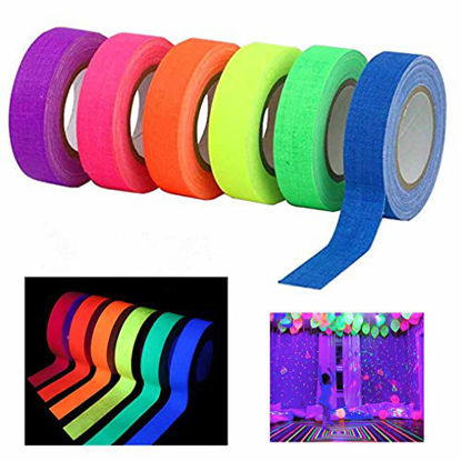 Picture of 6 Pack UV Blacklight Reactive Fluorescent Cloth Tape Glow in The Dark Neon Gaffer Tape Birthday Christmas Party Supplies