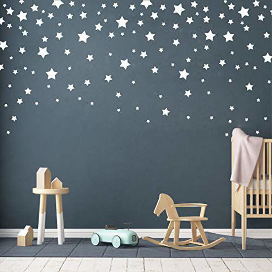 Picture of 190 Picees Star Wall Decals, Matte Vinyl Wall Decals, Nursery Wall Decals, Easy to use, Removable Wall Decals for Kids Baby Girls Boys Bedroom, Home Decor Wall Stickers Y17 (White)