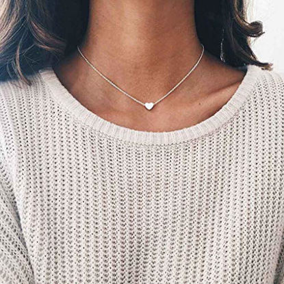 Picture of LittleB Simple Choker Heart Pendant Necklace for women and girls. (Silver)