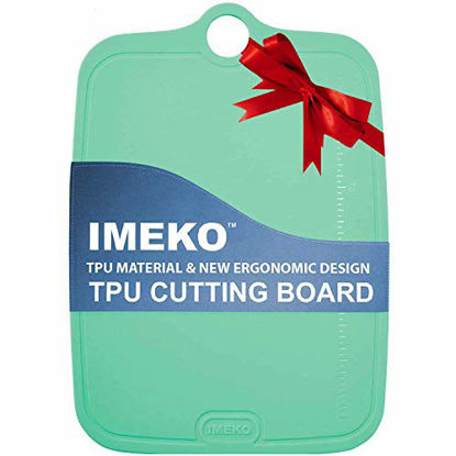Picture of IMEKO TPU Cutting Board BPA FREE Knife Friendly Flexible Dishwasher Friendly Space Saving Ergonomic Design Chopping Mat (AQUA GREEN-Size MEDIUM 13.7" x 9.4"- W: 10 oz.)