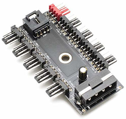 Picture of Chassis Fan Hub CPU Cooling 10 Port 12 V Molex to PWM Connector with 4 Pin 3 Pin Efficient PC-Fan Controller System with Adhesive Tape Dedicated Supply from PSU to Link Multiple Points