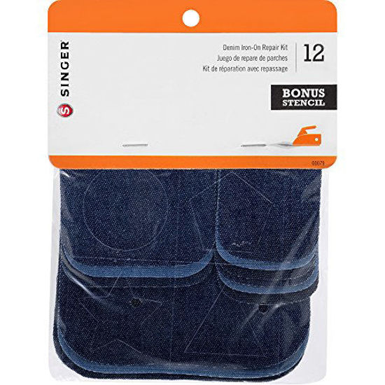 Picture of SINGER 00079 Denim Iron-On Repair Kit, Assorted Sizes, Iron on Patches for Jeans,Assorted Colors
