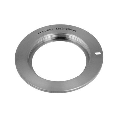 Picture of Fotodiox Chrome Lens Mount Adapter (Type 2), M42 (42mm x1 Thread Screw) Lens to Nikon Camera, for Nikon D1, D1H, D1X, D2H, D2X, D2Hs, D2Xs, D3, D3X, D3s, D4, D100, D200, D300, D300S, D700, D800, D800E, D40, D50, D60, D70, D70S, D80, D40X, D90, D3000, D3100, D3200, D5000, D5100, D7000, Fuji S1, S2, S3, S5