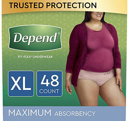 GetUSCart- Depend FIT-FLEX Incontinence Underwear for Women, Disposable,  Maximum Absorbency, Extra-Large, Blush, 48 Count (2 Packs of 24) (Packaging  May Vary)