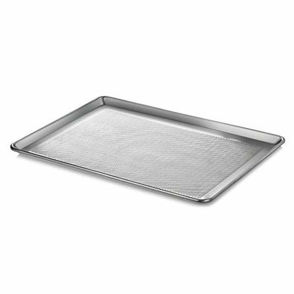 Picture of New Star Foodservice 36770 Commercial-Grade 18-Gauge Aluminum Sheet Pan/Bun Pan, Perforated 18" L x 26" W x 1" H (Full Size) | Measure Oven (Recommended)