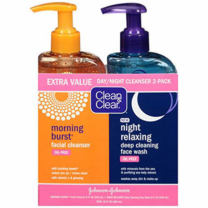 Picture of Clean & Clear 2-Pack Day and Night Face Cleanser Citrus Morning Burst Facial Cleanser with Vitamin C and Cucumber, Relaxing Night Facial Cleanser with Sea Minerals, Oil Free & Hypoallergenic Face Wash