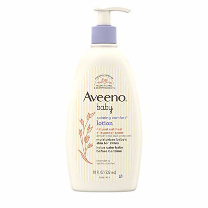 Picture of Aveeno Baby Calming Comfort Moisturizing Lotion with Relaxing Lavender & Vanilla Scents, Non-Greasy Body Lotion with Natural Oatmeal & Dimethicone, Paraben- & Phthalate-Free, 18 fl. oz