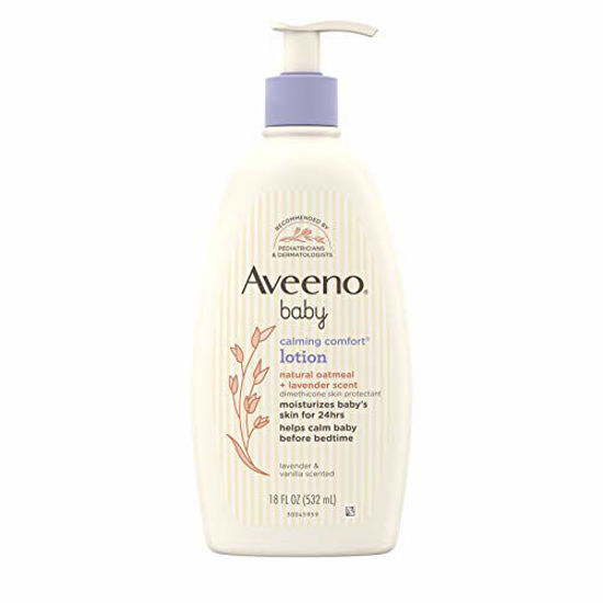 Picture of Aveeno Baby Calming Comfort Moisturizing Lotion with Relaxing Lavender & Vanilla Scents, Non-Greasy Body Lotion with Natural Oatmeal & Dimethicone, Paraben- & Phthalate-Free, 18 fl. oz