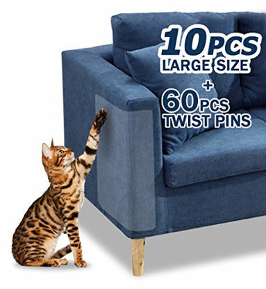 Picture of 10 Pcs Furniture Protectors from Cats, Clear Self-Adhesive Cat Scratch Deterrent, Couch Protector 4 Pack X-Large (18"L 12"W) + 4 Pack Large (18"L 9"W) + 2 Pack (18"L 6"W) Cat Repellent for Furniture,