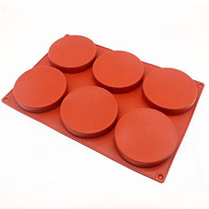 Picture of 6-Cavity Large Cake Molds Silicone Round Disc Resin Coaster Mold Non-Stick Baking Molds, Mousse Cake Pan, French Dessert, Candy, Soap (Red)