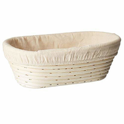 Picture of (10 x 6 x 3.5 inch) Oval Bread Banneton Proofing Basket & Liner SUGUS HOUSE Brotform Dough Rising Rattan Handmade rattan bowl - Perfect For Artisan