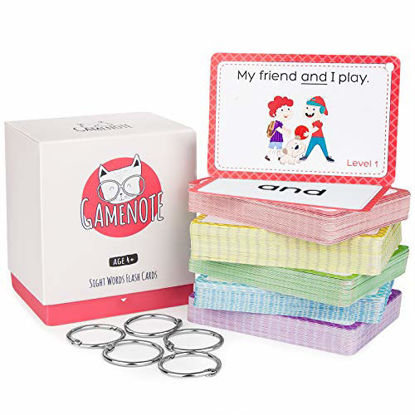 Picture of Gamenote Sight Words Flash Cards with Pictures & Sentences - 220 Dolch Big Word Reading Flash Card from Pre K to 3rd Grade (Include 5 Rings)