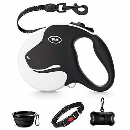 Picture of QiMH Retractable Dog Leash, 360° Tangle-Free Heavy Duty 16ft Reflective Walking Dog Leash Ribbon with Anti-Slip Handle for Medium and Large Dogs Up to 110lbs, One-Handed Brake, Pause and Lock